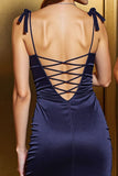 Navy Satin Bodycon Cut Out Short Homecoming Dress