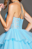 Sky Blue Tulle Corset Short Homecoming Dress with Lace
