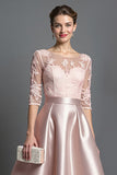 Apricot Satin A Line Long Mother of the Bride Dress with Lace
