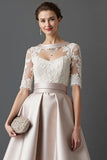Apricot A Line Satin Midi Mother of the Bride Dress with Lace