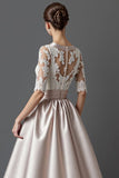 Apricot A Line Satin Midi Mother of the Bride Dress with Lace