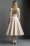 Apricot Satin A Line V-Neck Midi Mother of the Bride Dress