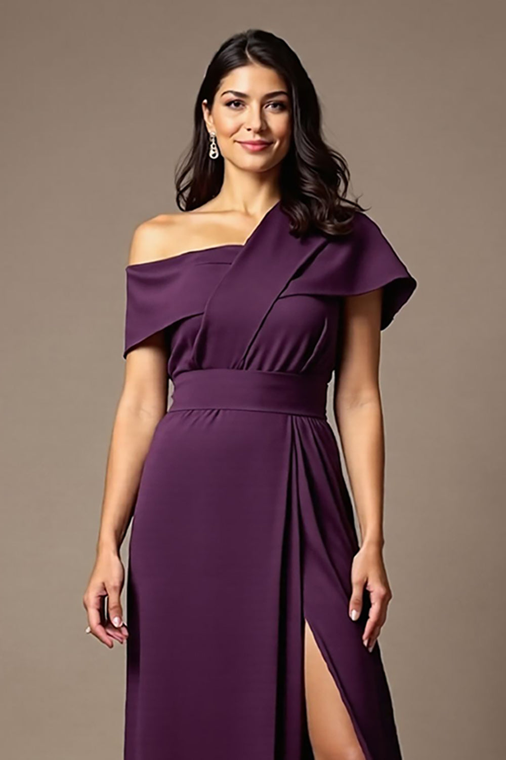 Black Satin Sheath Long Mother of the Bride Dress with Slit