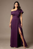 Black Satin Sheath Long Mother of the Bride Dress with Slit