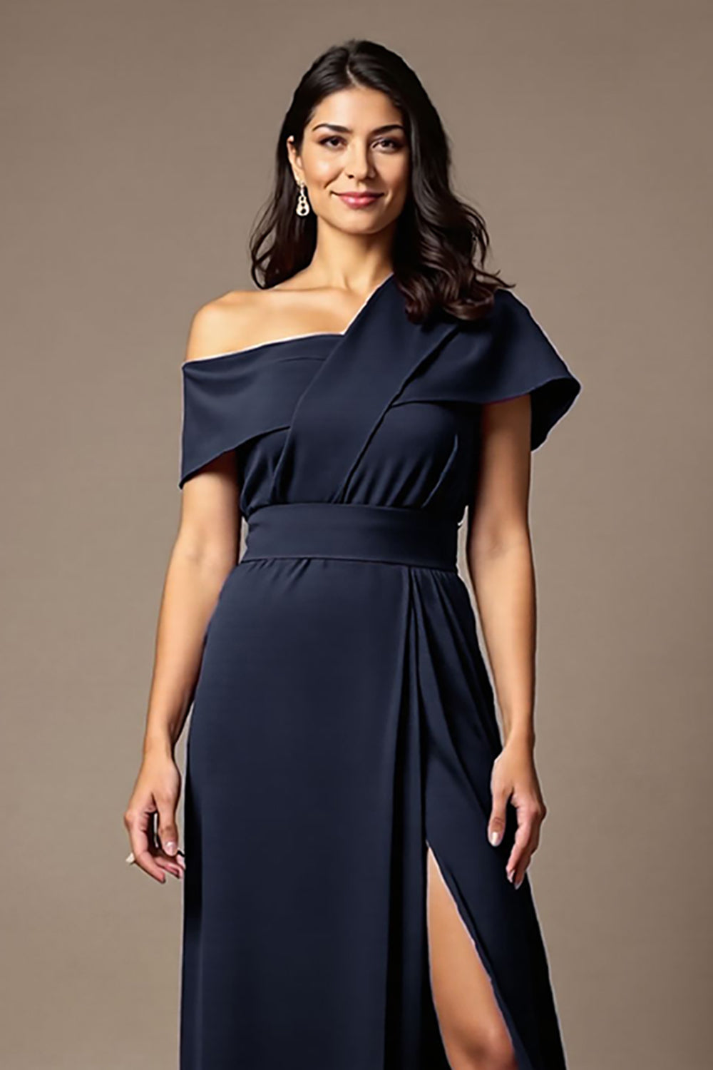 Black Satin Sheath Long Mother of the Bride Dress with Slit