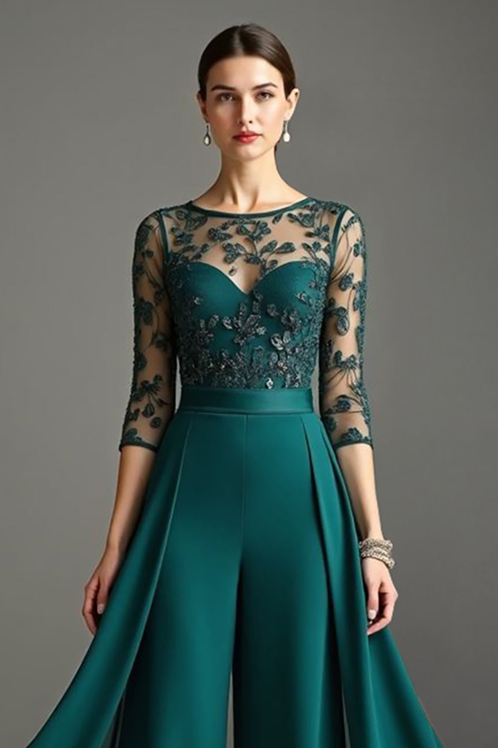 Navy Chiffon Mother of the Bride Pantsuits with Lace