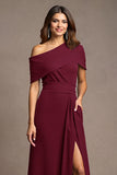Burgundy Sheath Satin Long Mother of the Bride Dress with Slit