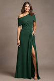 Burgundy Sheath Satin Long Mother of the Bride Dress with Slit