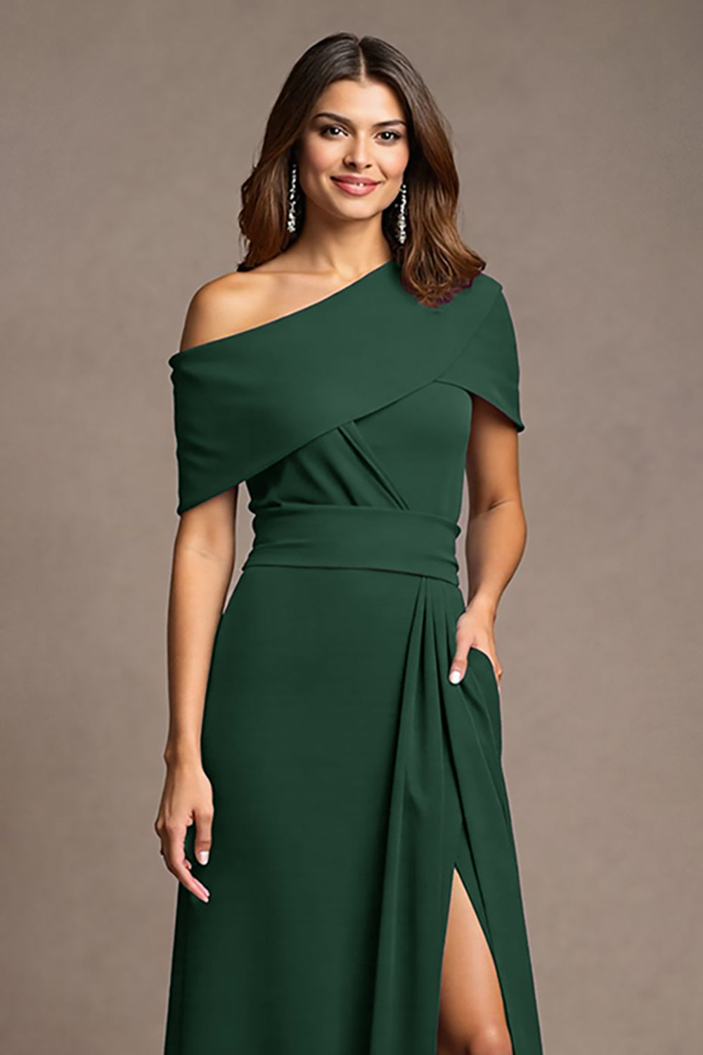 Burgundy Sheath Satin Long Mother of the Bride Dress with Slit