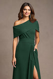 Burgundy Sheath Satin Long Mother of the Bride Dress with Slit