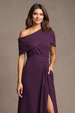 Burgundy Sheath Satin Long Mother of the Bride Dress with Slit
