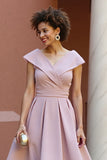 Dusty Rose V-Neck A Line Satin Midi Mother of the Bride Dress