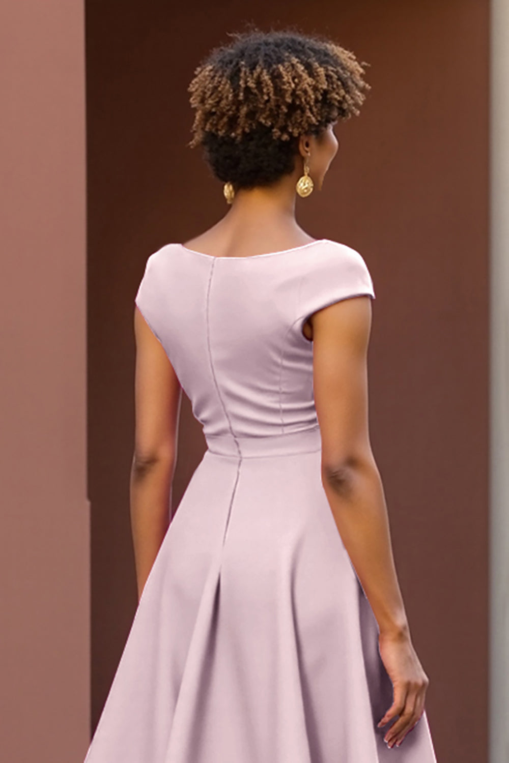 Dusty Rose V-Neck A Line Satin Midi Mother of the Bride Dress