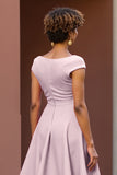 Dusty Rose V-Neck A Line Satin Midi Mother of the Bride Dress
