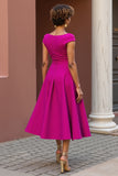 Dusty Rose V-Neck A Line Satin Midi Mother of the Bride Dress