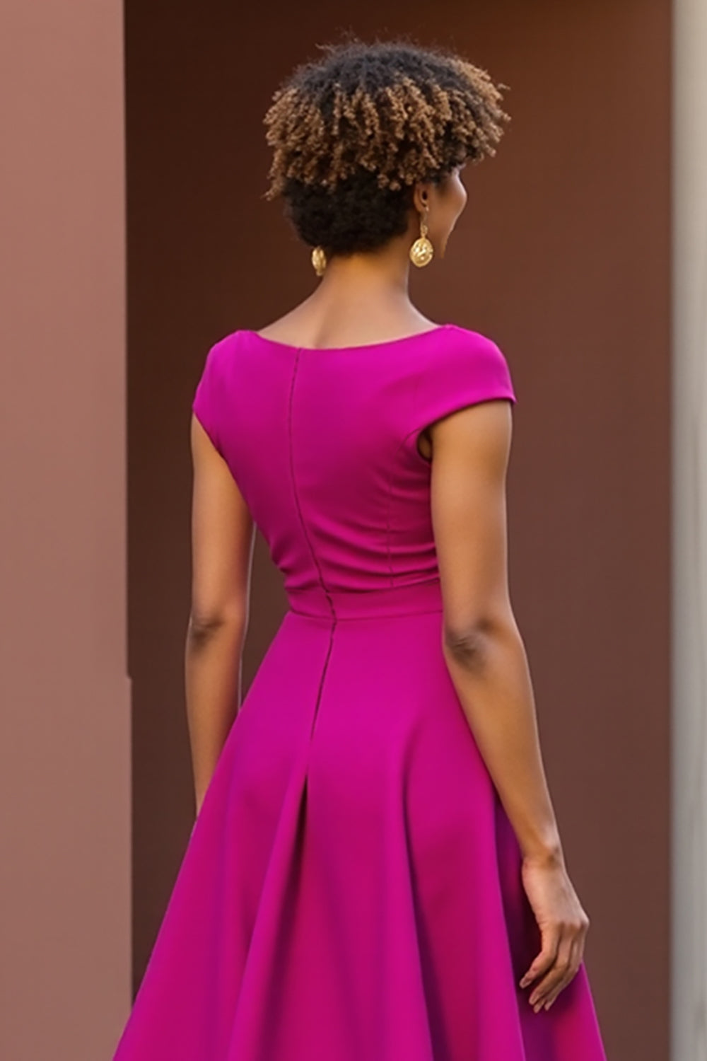 Dusty Rose V-Neck A Line Satin Midi Mother of the Bride Dress