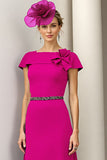 Burgundy A Line Satin Midi Mother of the Bride Dress with Ruffles