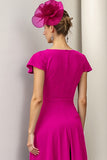 Burgundy A Line Satin Midi Mother of the Bride Dress with Ruffles