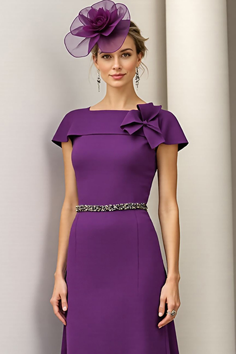 Burgundy A Line Satin Midi Mother of the Bride Dress with Ruffles