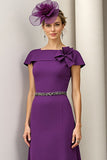 Burgundy A Line Satin Midi Mother of the Bride Dress with Ruffles