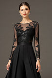 Black A Line Chiffon Long Mother of the Bride Dress with Lace