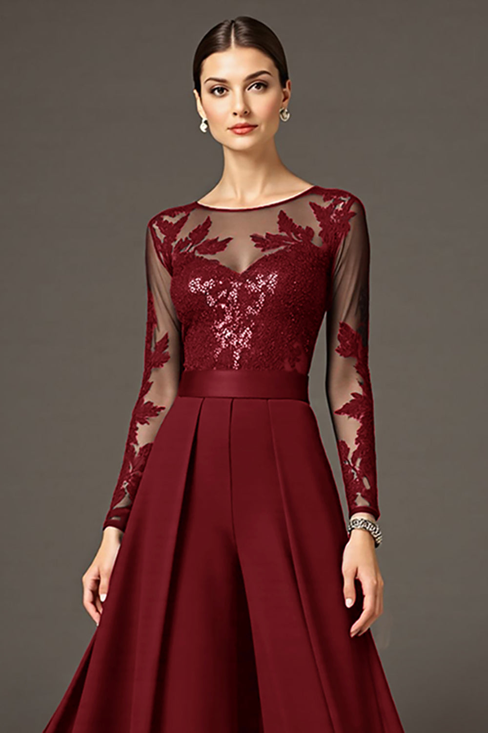 Black A Line Chiffon Long Mother of the Bride Dress with Lace