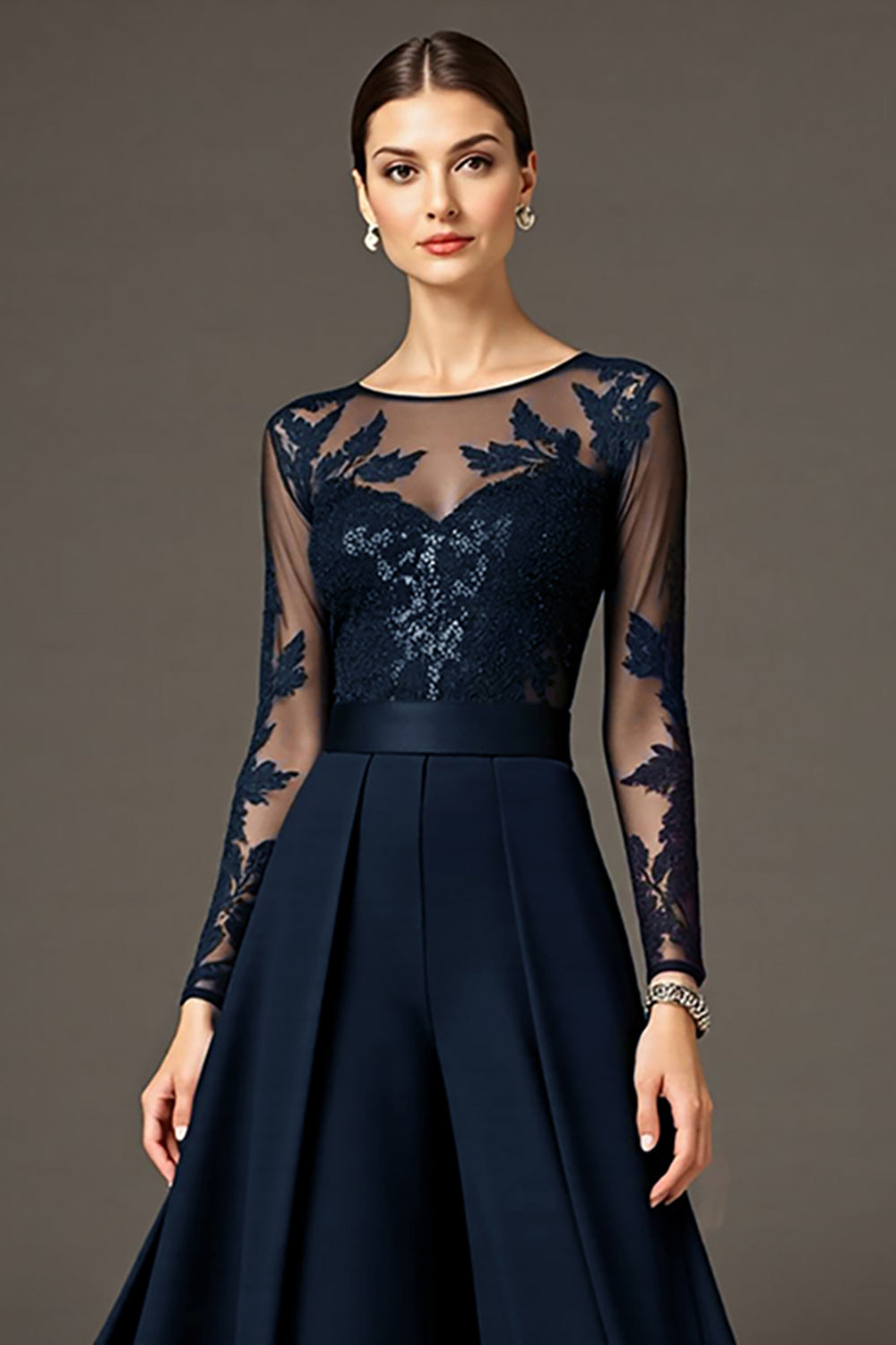 Black A Line Chiffon Long Mother of the Bride Dress with Lace