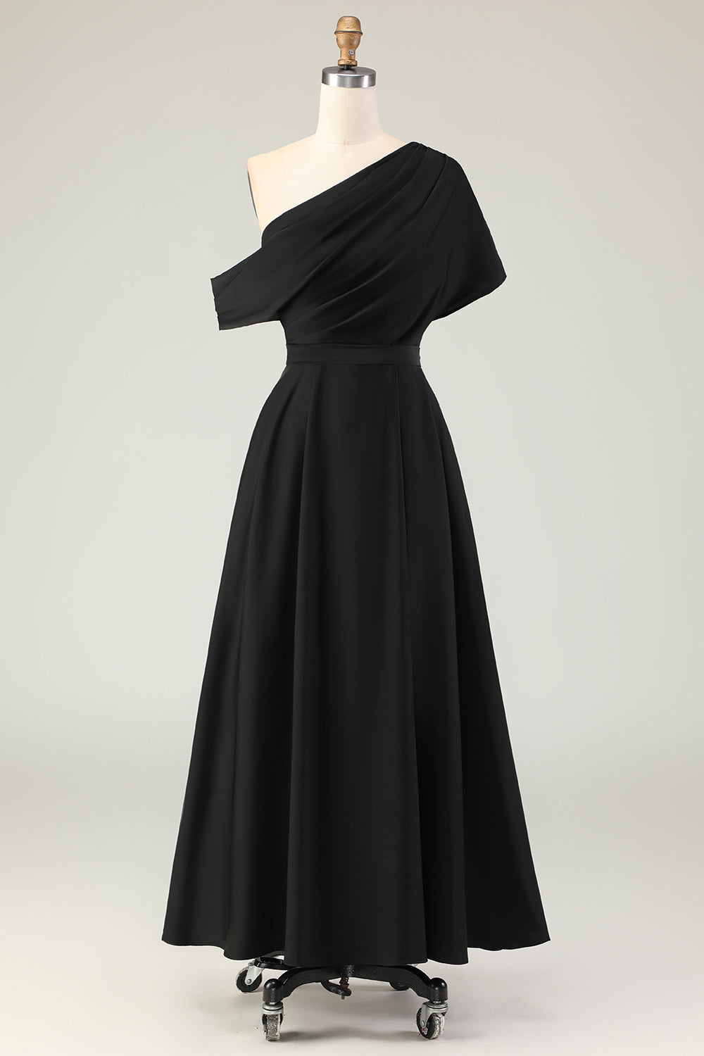 Black A Line Satin Long Mother of the Bride Dress with Pockets