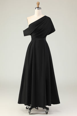 Black A Line Satin Long Mother of the Bride Dress with Pockets