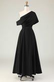 Black A Line Satin Long Mother of the Bride Dress with Pockets