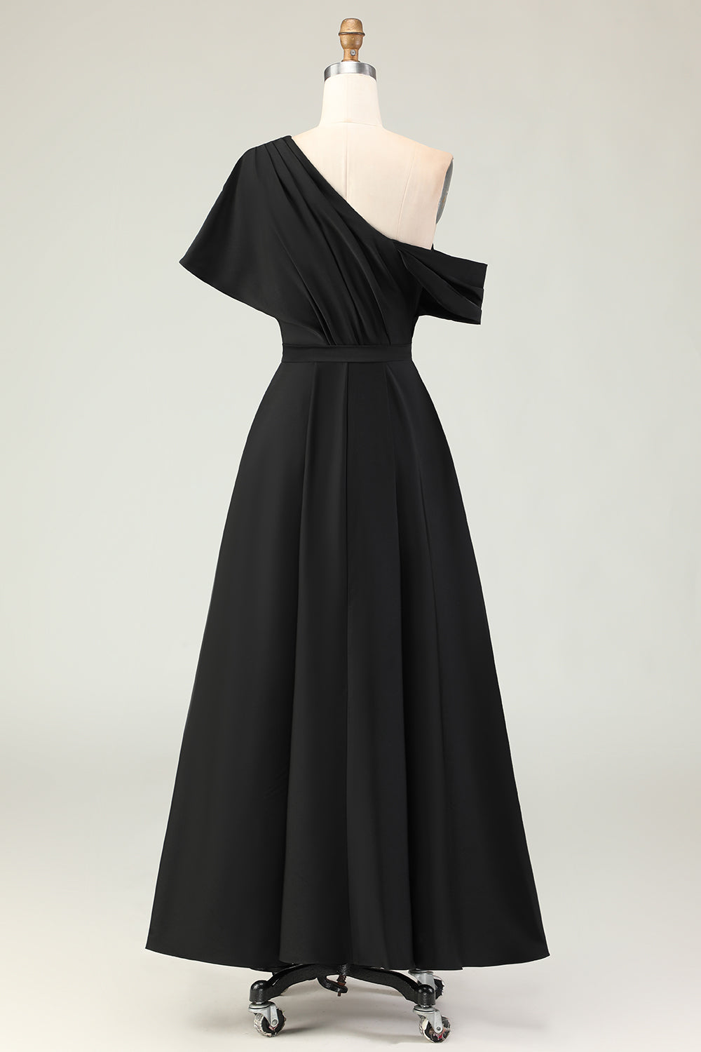 Black A Line Satin Long Mother of the Bride Dress with Pockets