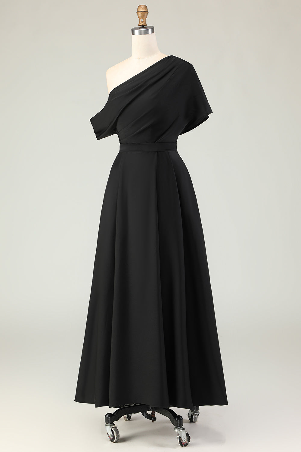 Black A Line Satin Long Mother of the Bride Dress with Pockets