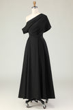 Black A Line Satin Long Mother of the Bride Dress with Pockets