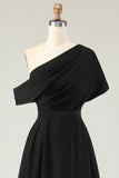 Black A Line Satin Long Mother of the Bride Dress with Pockets