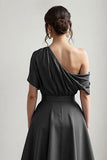 Black A Line Long Satin Mother of the Bride Dress with Pockets