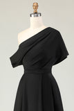 Black A Line Satin Long Mother of the Bride Dress with Pockets