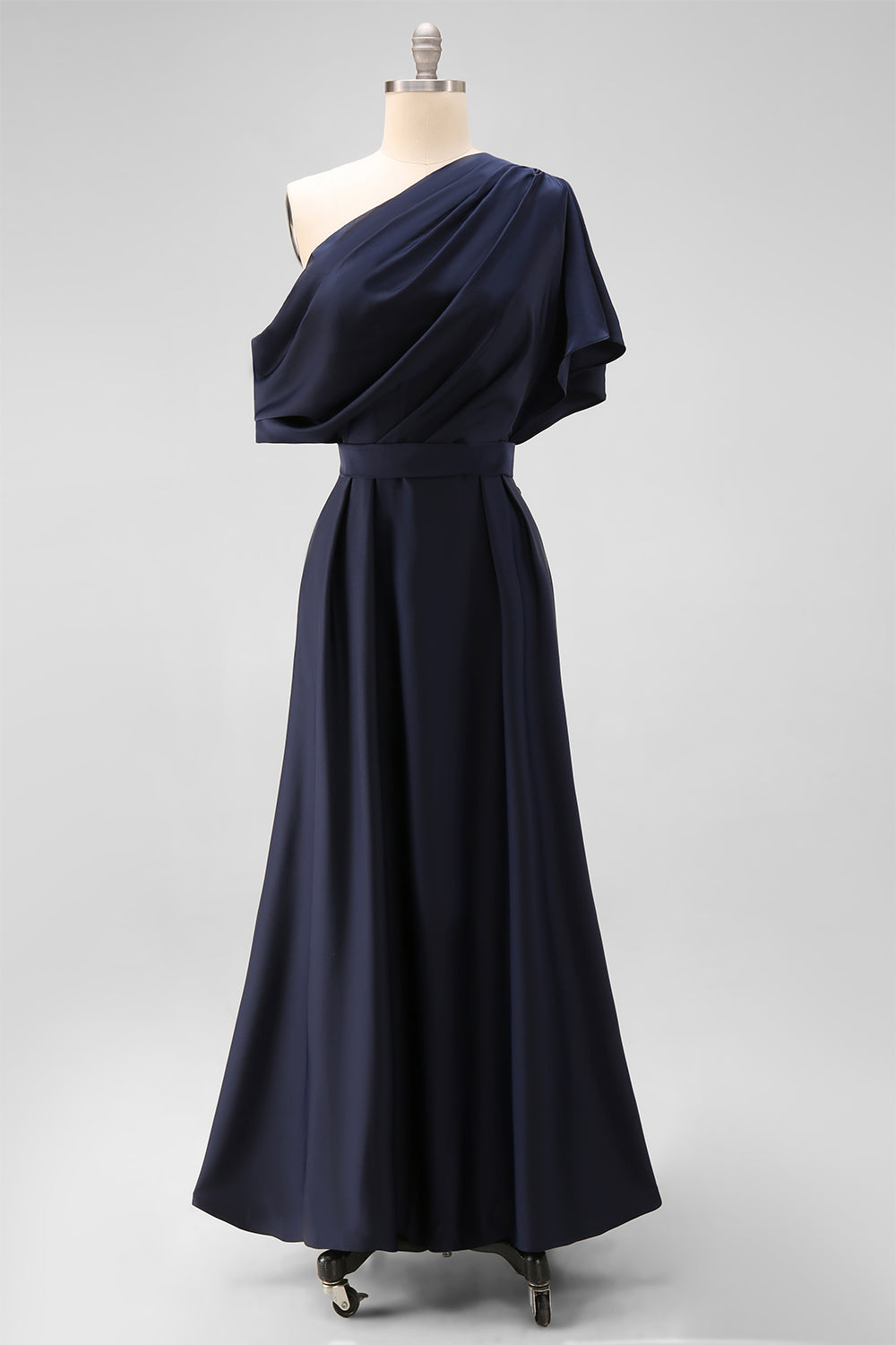 Zapaka Women Black Mother Of The Bride Dress With Pockets Satin Ruched A Line Formal Dress, Navy / US12