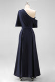 Black A Line Long Satin Mother of the Bride Dress with Pockets