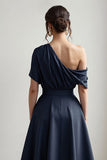 Black A Line Long Satin Mother of the Bride Dress with Pockets