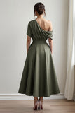 Black A Line Long Satin Mother of the Bride Dress with Pockets