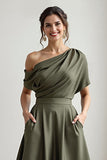 Black A Line Long Satin Mother of the Bride Dress with Pockets