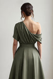 Black A Line Long Satin Mother of the Bride Dress with Pockets
