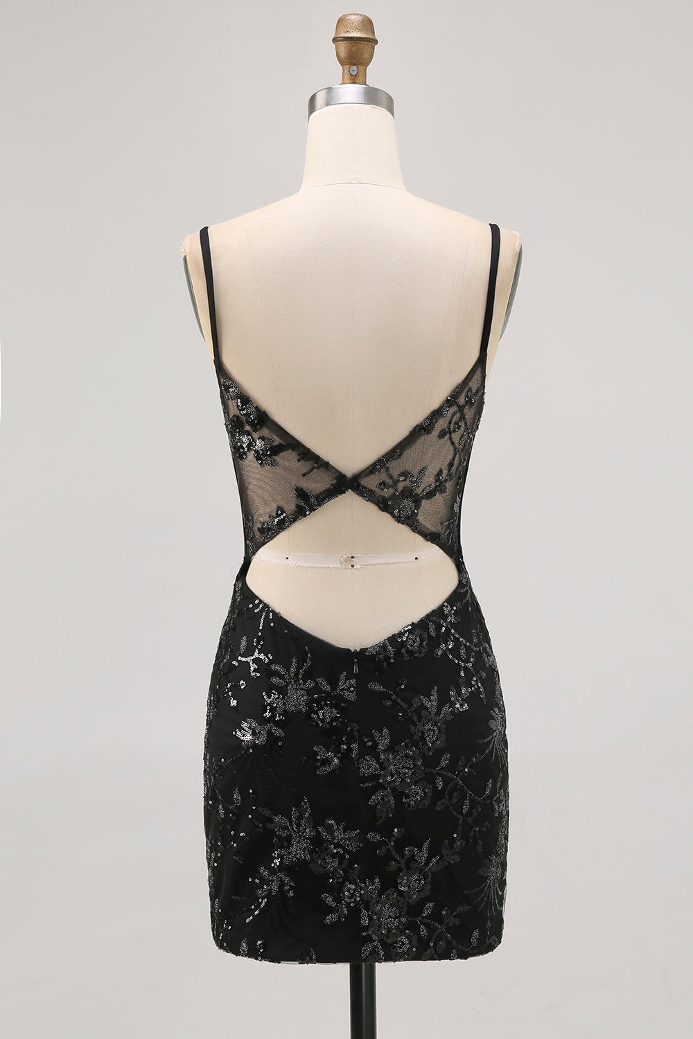 Sparkly Black Corset Tight Spaghetti Straps Short Homecoming Dress with Lace
