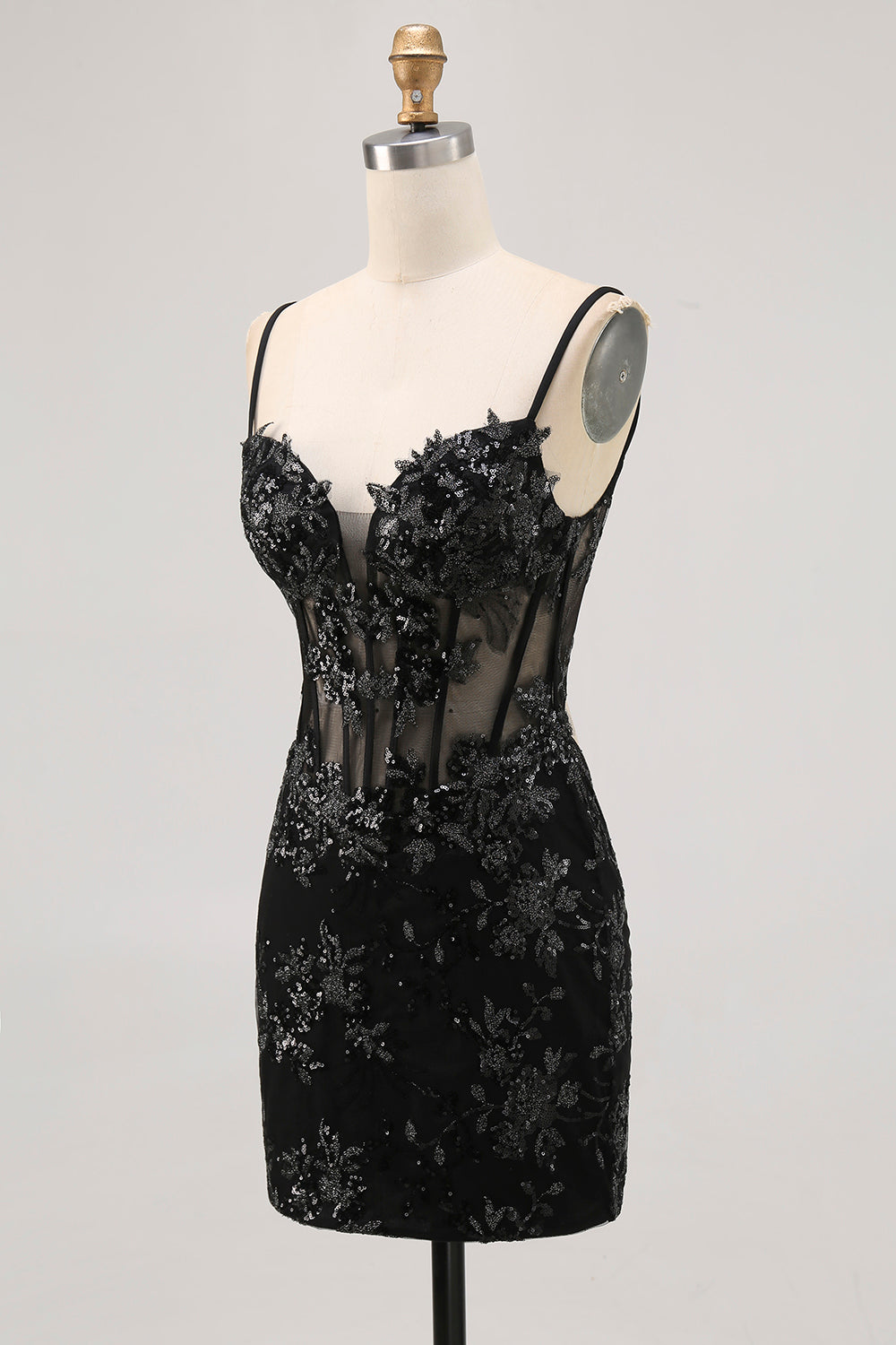 sparkly black corset lace tight short homecoming dress Black Short Homecoming Dress With Lace Appliques-Babyonlinewholesale
