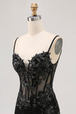Sparkly Black Corset Tight Spaghetti Straps Short Homecoming Dress with Lace