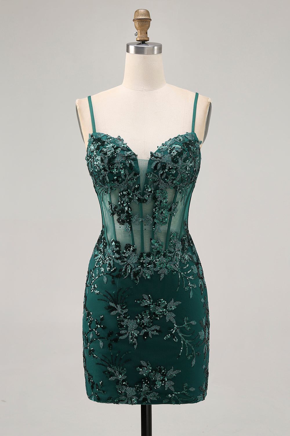 Sparkly Dark Green Corset Tight Short Homecoming Dress with Sequins