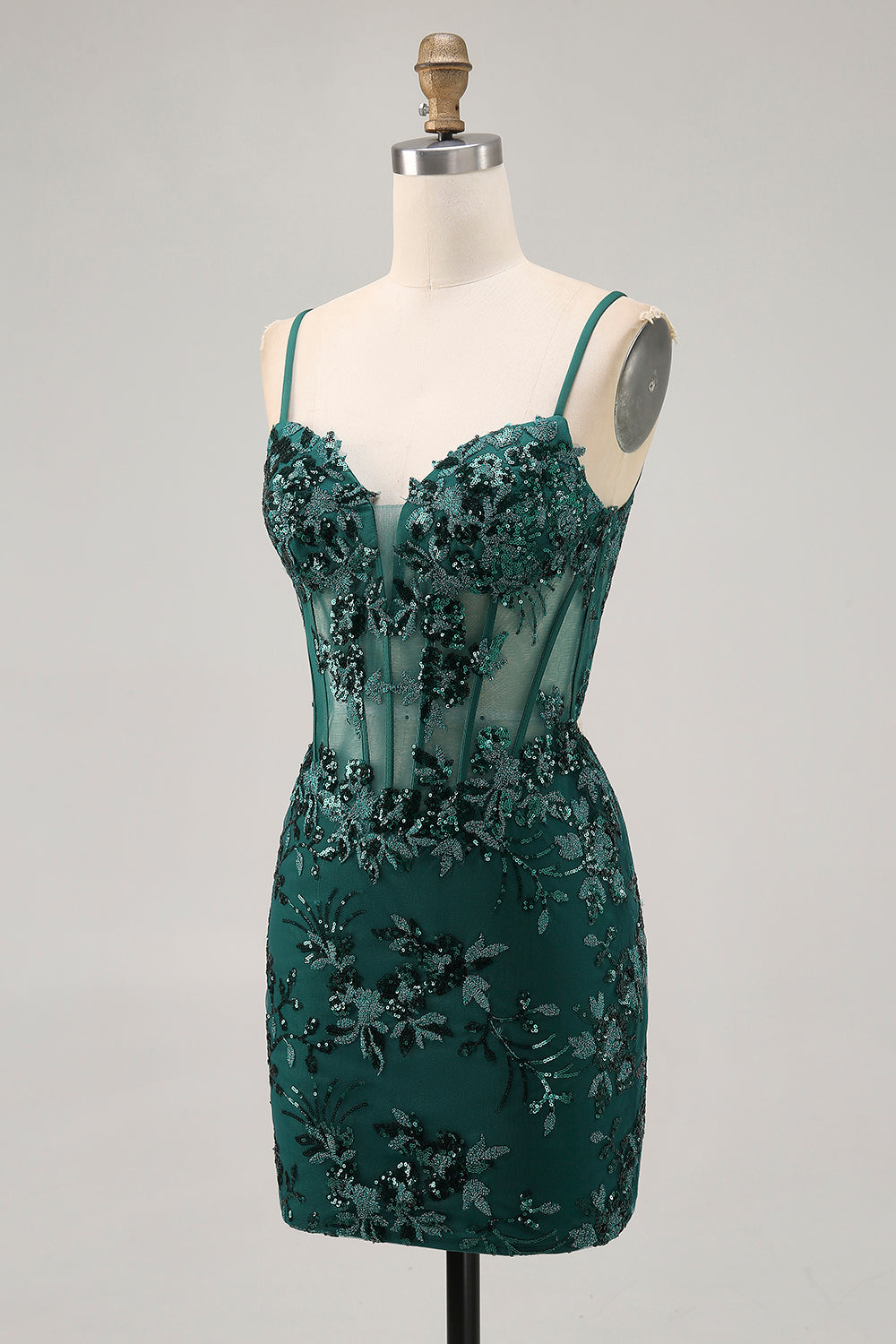 Sparkly Dark Green Corset Tight Short Homecoming Dress with Sequins