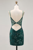 Sparkly Dark Green Corset Tight Short Homecoming Dress with Sequins