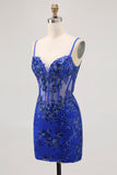 Sparkly Black Corset Tight Spaghetti Straps Short Homecoming Dress with Lace