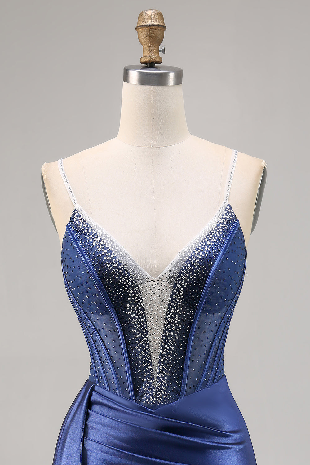 Sparkly Navy Corset Satin Short Homecoming Dress with Beading